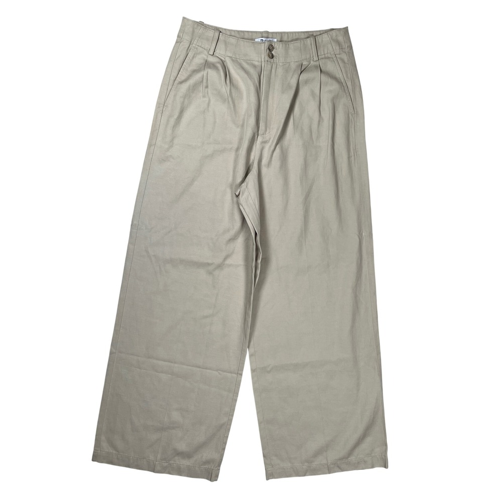 Madewell Harlow Wide-Leg Pant Women 8 Beige Pleated Linen Blend Preppy Soft Girl